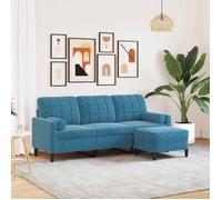 Canapé à 3 places avec repose-pieds Gris clair 180 cm Velours canapé vidaXL