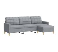 vidaXL Canapé 3 places rembourré avec repose-pieds - Tissu gris clair 210 cm