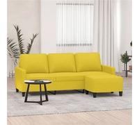 vidaXL Canapé à 3 places avec repose-pieds Jaune clair 180 cm Tissu