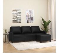 vidaXL Canapé à 3 places avec repose-pieds Noir 180 cm Similicuir, canapé, canapé avec repose-pieds, canapé trois places, 3201024