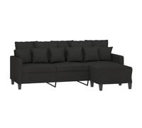 vidaXL Canapé à 3 Places avec Repose-Pieds Noir 180 cm Tissu