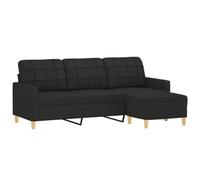 vidaXL Canapé 3 places avec repose-pieds 180 cm Tissu Noir 3201005