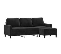 vidaXL Canapé 3 places avec repose-pieds Velours Noir 180 cm