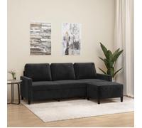 vidaXL Canapé 3 places avec repose-pieds Velours Noir 180 cm