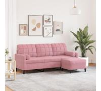 vidaXL Canapé à 3 places avec repose-pieds Rose 180 cm Velours