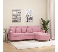 Vidaxl Canapé À 3 Places Avec Repose-Pieds Rose 180 Cm Velours Rose