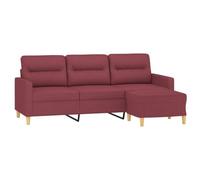 vidaXL Canapé à 3 Places avec Repose-Pieds Rouge Bordeaux 180 cm Tissu, canapé, canapé avec Repose-Pieds, canapé Trois Places, canapé 3 Places