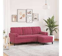 vidaXL Canapé à 3 places avec repose-pieds 180 cm Velours Rouge bordeaux