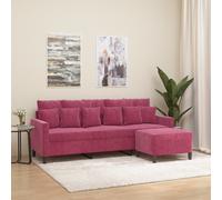 Canapé à 3 places et repose-pieds Rouge bordeaux 180 cm Velours, canapé, canapé avec repose-pieds, canapé trois places, canapé 3 places