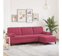 vidaXL Canapé à 3 places et repose-pieds Rouge bordeaux 210 cm Velours, canapé, canapé de salon, canapé 3 places en velours,