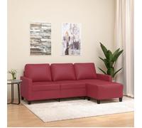 vidaXL Canapé à 3 places repose-pieds Rouge bordeaux 180 cm Similicuir, canapé, canapé avec repose-pieds, canapé trois places, canapé 3 places Rouge