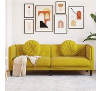 vidaXL Canapé avec Coussins 3 Places, Siège avec Accoudoirs et Dossier, Fauteuil avec Pieds Salle de Séjour, Moderne, Jaune 372648