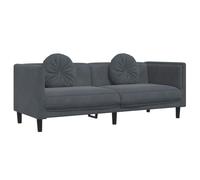 vidaXL Canapé 3 places avec coussins, accoudoirs et dossier, pieds, moderne, gris foncé velours