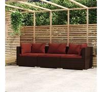 vidaXL Canapé avec Coussins Siège de Patio Canapé de Jardin Sofa de Terrasse Meuble d'Arrière-Cour Extérieur Marron Résine Tressée 3 Places G