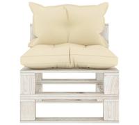 vidaXL Canapé central de jardin en palette avec coussin en bois crème