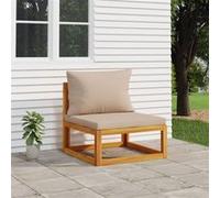 Canapé central de jardin et coussins taupe bois massif d'acacia