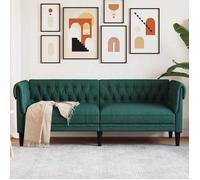 vidaXL Canapé Chesterfield 3 Places, Chaise avec Accoudoirs et Dossier, Siège avec Pieds, Fauteuil TV de Salon, Moderne, Vert Foncé Tissu