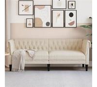 vidaXL Canapé Chesterfield 3 Places, Chaise de Télévision avec Accoudoirs et Dossier, Meuble de Salle de Séjour Maison Intérieur, Lin