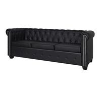 vidaXL Canapé Chesterfield 3 Places Noir Canapé de Salon Mobilier de Salon Sofa