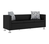 vidaXL Canapé Chesterfield 3 Places Similicuir Noir Salle de Séjour Salon Sofa