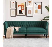 vidaXL Canapé Chesterfield 3 Places, Chaise avec Accoudoirs et Dossier, Siège avec Pieds, Fauteuil TV de Salon, Moderne, Vert Foncé Tissu