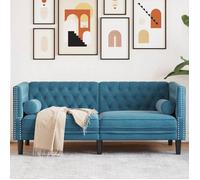 vidaXL Canapé Chesterfield avec traversins 2 places bleu velours, canapé, canapé rembourré, canapé à 2 places, causeuse, 372691