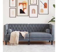vidaXL Canapé Chesterfield avec traversins 2 places gris foncé velours