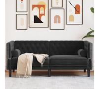 Vidaxl Canapé Chesterfield Avec Traversins 2 Places Noir Velours Noir