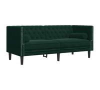 vidaXL Canapé Chesterfield 2 places velours vert foncé avec traversins