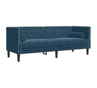 vidaXL Canapé Chesterfield 3 places Bleu velours avec traversins