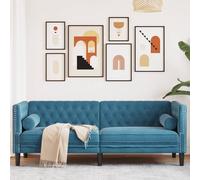 vidaXL Canapé Chesterfield avec traversins 3 places bleu velours