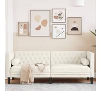 vidaXL Canapé Chesterfield avec traversins 3 places crème velours
