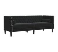 vidaXL Canapé Chesterfield 3 places avec traversins, velours noir, 74,5×194×70,5 cm