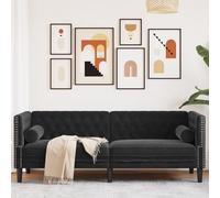 Vidaxl Canapé Chesterfield Avec Traversins 3 Places Noir Velours Noir