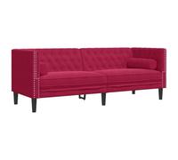 vidaXL Canapé Chesterfield avec traversins 3 places en velours rouge