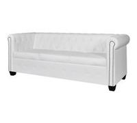 vidaXL Canapé Chesterfield 3 places cuir synthétique capitonné et clouté accoudoirs incurvés Blanc
