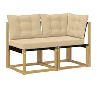 vidaXL Canapé d’extérieur milieu et coin avec coussin 2 Pièce Blanc, Mobilier de balcon en bois d'acacia, ensemble lounge extérieur moderne, élégant et résistant au temps, parfait pour le jardin