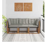 vidaXL Canapé d'extérieur milieu et coin 3 pièces avec coussin bois d'acacia naturel