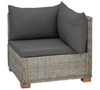 vidaXL Canapé d'angle avec Coussins GENDT Rotin Naturel Gris Kubu, Canapé en Bois de Mahogany, élégant avec accoudoirs, Housses Amovibles et lavables, pour l'intérieur et extérieur