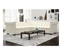 vidaXL Canapé d'angle Chesterfield 5 places Cuir artificiel Blanc