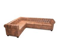 vidaXL Canapé d'angle Chesterfield 6 Places Cuir Artificiel Marron