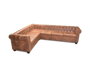 vidaXL Canapé d'angle Chesterfield 6 Places Cuir Artificiel Marron