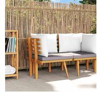 vidaXL Canapé d'angle de Jardin en Bois d'Acacia Massif avec Coussins Rembourrés, Rustique, Blanc, Gris Foncé, Naturel, 65 x 65 x 65 cm