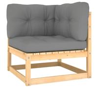 vidaXL Canapé d'angle de jardin avec coussins gris Bois de pin massif 805715