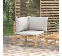 vidaXL Canapé d'angle de jardin en bambou avec coussins gris clair