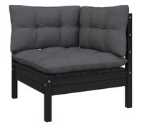 Vidaxl Canapé D'angle De Jardin Avec Coussins Noir Bois De Pin Massif Marron