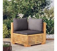 Canapé d'angle de jardin coussins Gris foncé Bois teck massif