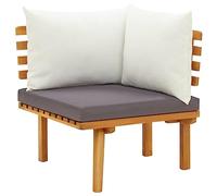 vidaXL Canapé d'angle de Jardin en Bois d'Acacia Massif avec Coussins Rembourrés, Rustique, Blanc, Gris Foncé, Naturel, 65 x 65 x 65 cm