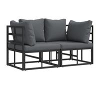 vidaXL Canapé d'angle extérieur 2 pièces en Noir et Anthracite. Il a Un Cadre en Acier et des Coussins en Polyester. C'est Un mobilier de Jardin Moderne, résistant aux intempéries, avec Une Structure