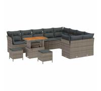 vidaXL Ensemble de canapé de Jardin de 12 pièces avec Coussins Gris Poly Rattan, Ensemble de Salle à Manger de Jardin de 3 pièces avec Coussins Gris Poly Rattan